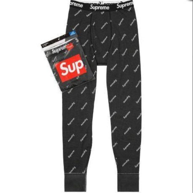 Supreme(シュプリーム)のSupreme thermal Hanes 黒セットアップ Mサイズ メンズのアンダーウェア(その他)の商品写真