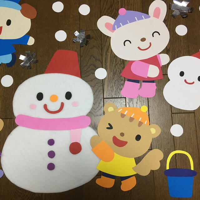 ☆超特大壁面飾り☆雪あそび 冬 雪だるま 雪うさぎ 幼稚園 保育園 施設 病院 3