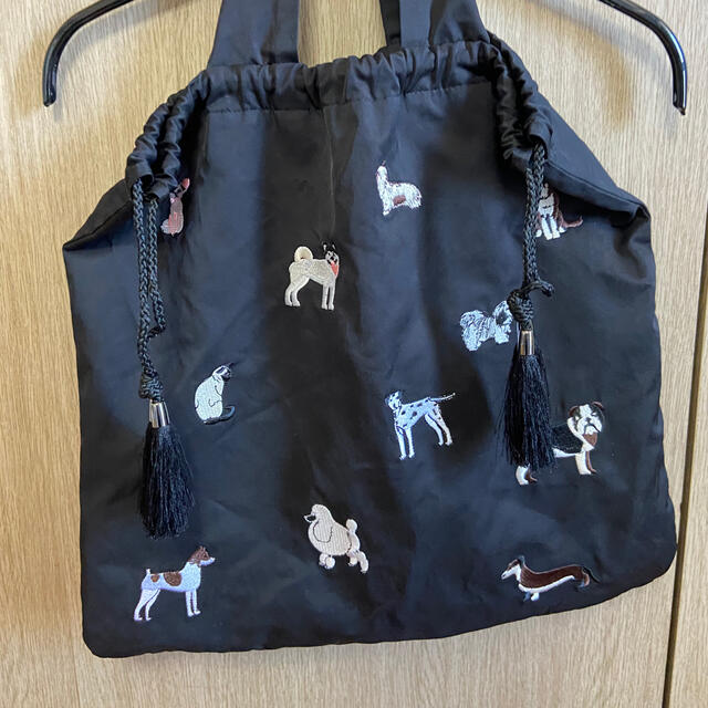 ear PAPILLONNER - ear PAPILLONNER 犬刺繍巾着トートバッグ