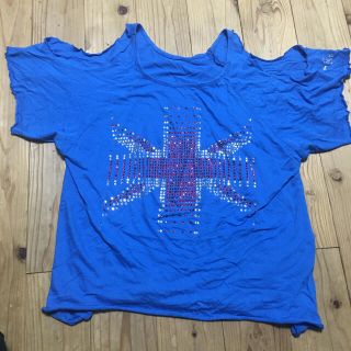 肩開きTシャツ　R LONDON キラキラビジュー付き(ヨガ)