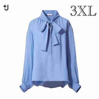 ユニクロ(UNIQLO)のユニクロ　ジルサンダー　シルクブラウス　3XL blue(シャツ/ブラウス(長袖/七分))