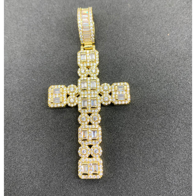 ゴールド ダブルライン ジルコニア ダイヤ ロザリオ 十字架 ブリンブリンネックレス