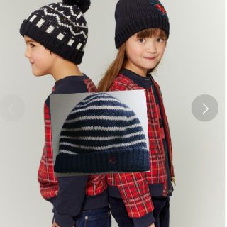 プチバトー(PETIT BATEAU)のused プチバトーマリニエール ニット キャップ53㎝ネイビー(帽子)