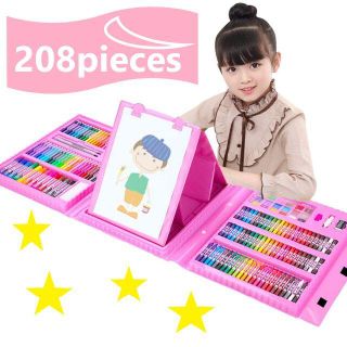 絵かきセット ピンク 色鉛筆 絵の具セット 24色 208ピ-ス 水性色鉛筆(その他)