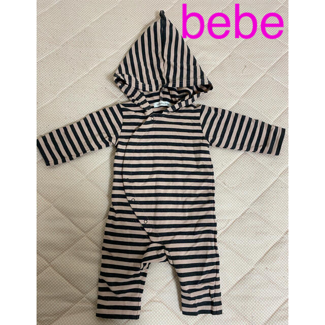BeBe(ベベ)のbebe フード付きボーダーカバーオール キッズ/ベビー/マタニティのベビー服(~85cm)(カバーオール)の商品写真