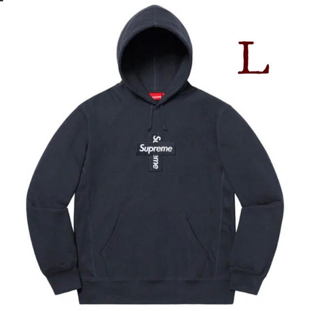 Cross Box Logo Hooded Sweatshirt Navy L