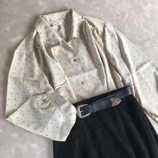 サンタモニカ(Santa Monica)のusedレトロ スカラップ襟 ドット ブラウス古着 ヴィンテージ vintage(シャツ/ブラウス(長袖/七分))