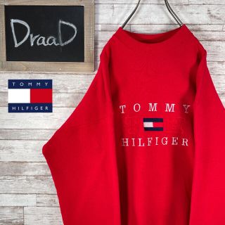 トミーヒルフィガー(TOMMY HILFIGER)の【古着】90s オールドトミー 刺繍ロゴ スウェット トレーナー レッド L(スウェット)