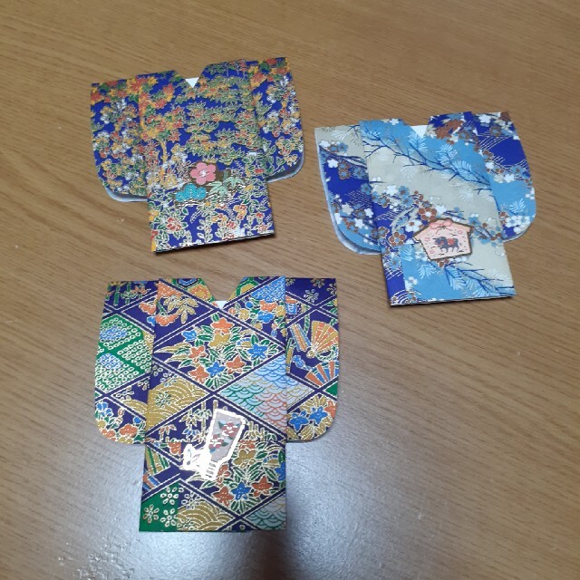ポチ袋　⑥　着物　(ブルー色柄) ハンドメイドの文具/ステーショナリー(カード/レター/ラッピング)の商品写真