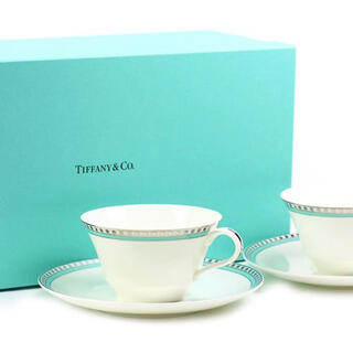 ティファニー(Tiffany & Co.)のティファニー プラチナ ブルー バンド カップ＆ソーサー(食器)