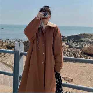 レディース アウター ロングコート ボア襟 ウエストベルト 韓国 秋冬