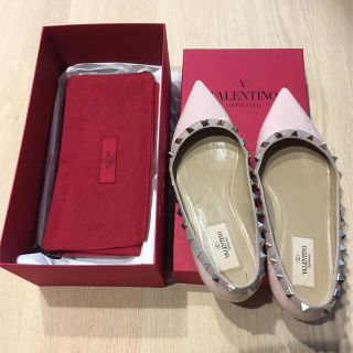 ヴァレンティノ(VALENTINO)のVALENTINO バレンティノ　ロックスタッズ　フラット　シューズ　ピンク(バレエシューズ)