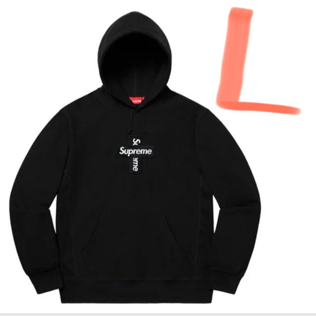 黒L supreme cross box logo パーカー シュプリーム