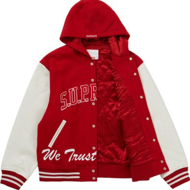 Supreme(シュプリーム)のSupreme King Hooded Varsity Jacket  L  赤 メンズのジャケット/アウター(スタジャン)の商品写真