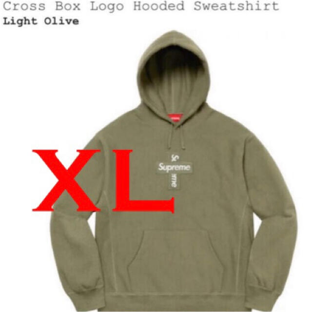 XL Supreme Cross Box Logo Hooded   Oliveパーカー