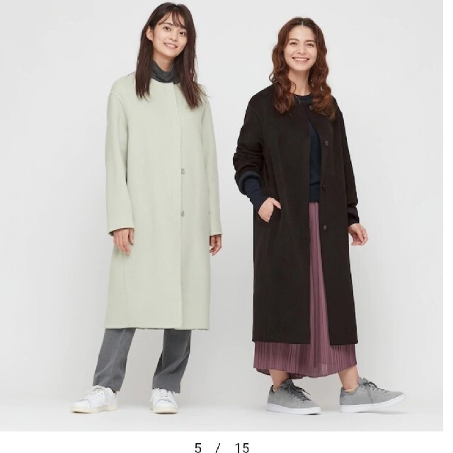 UNIQLO(ユニクロ)のじゅんみお様専用　新品　ユニクロ　ダブルフェイスノーカラーコートXS レディースのジャケット/アウター(ロングコート)の商品写真