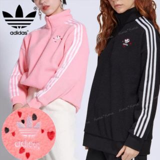 アディダス(adidas)の【値下げ】adidas フリース　　ピンク　モコモコ　ハーフジップ　新品タグ付き(トレーナー/スウェット)