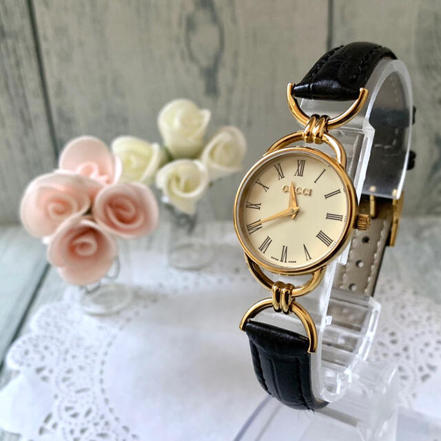 【美品】グッチ GUCCI 腕時計 6000.2.L ベージュ ゴールド-