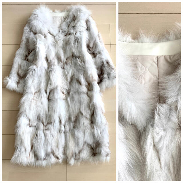 ◆新品◆本毛皮　フォックス　ミドル丈コート レディースのジャケット/アウター(毛皮/ファーコート)の商品写真