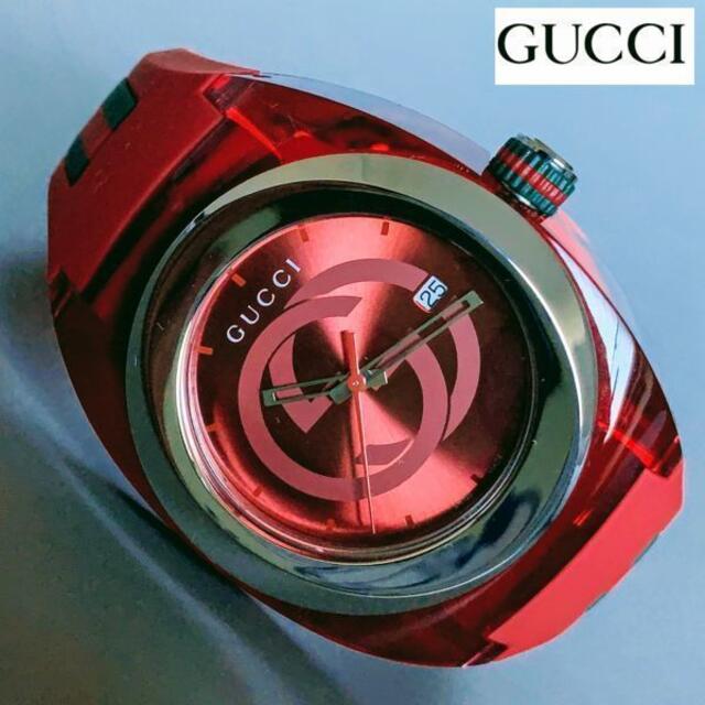 Gucci(グッチ)の【新品】純正BOX付 グッチ GUCCI クオーツ 赤 メンズ腕時計 ラバー メンズの時計(ラバーベルト)の商品写真