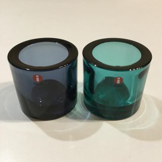 イッタラ(iittala)のkivi キャンドルホルダー　ブルー系2個セット　イッタラ　マリメッコ(置物)