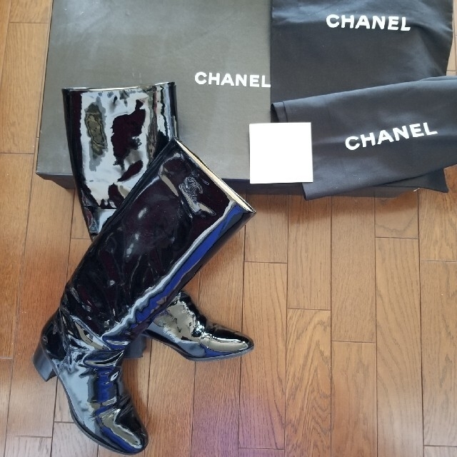 ブーツシャネル　CHANEL　エナメル　ロングブーツ　24cm