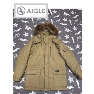 エーグル(AIGLE)のエーグル AIGLE★ダウンジャケット★メンズXS★リアルファー★ベージュ系(ダウンジャケット)