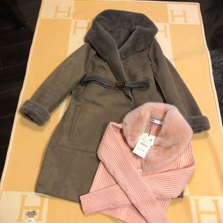 ザラ(ZARA)のザラエコムートン&ピンクエコファー2wayカーディガンセット(毛皮/ファーコート)