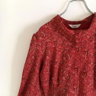 サンタモニカ(Santa Monica)の【vintage】チャイナシャツ 朱色 総柄シャツ ボリュームスリーブ 古着(シャツ/ブラウス(長袖/七分))