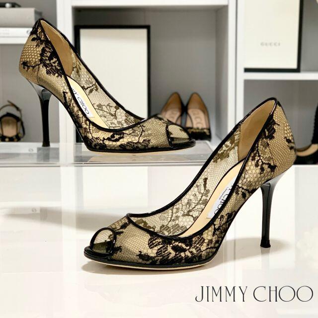 JIMMY CHOO(ジミーチュウ)の968 ジミーチュウ パテント レース パンプス 黒 レディースの靴/シューズ(ハイヒール/パンプス)の商品写真