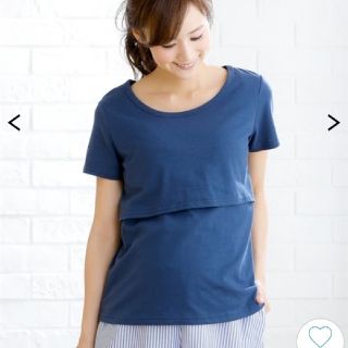 [産前·産後　授乳服]   半袖マタニティＴシャツ　ネイビー(マタニティトップス)