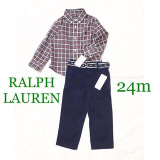 ラルフローレン(Ralph Lauren)の新品ラルフローレンボタンダウン長袖シャツベルト付きパンツセット24m90センチ(ブラウス)