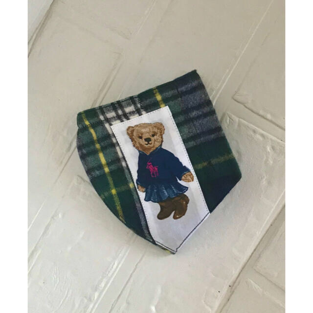 Ralph Lauren(ラルフローレン)の#️⃣159🧸オーダーOK🐻ラルフポロベアGirl緑黄ネル インナーマスク ハンドメイドのハンドメイド その他(その他)の商品写真