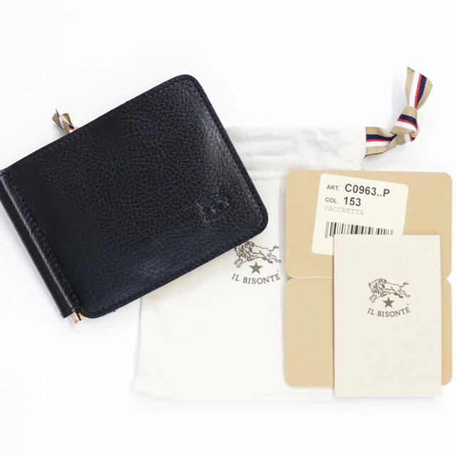 新品 イルビゾンテ マネークリップ ブラック 二つ折り 財布 カード