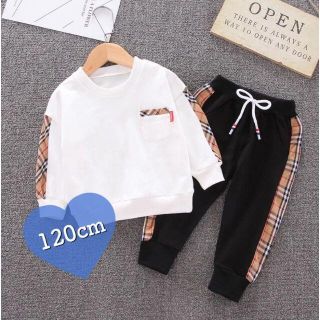 新品 120㎝ セットアップ ホワイト ブラック 長袖 パンツ おしゃれ 子供服(その他)