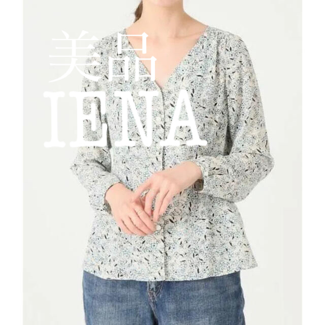 【美品】IENA フラワープリントブラウス 花柄　水色　アイボリー　春服