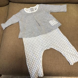 プチバトー(PETIT BATEAU)のプチバトー　6m67㎝　グレーチェックロンパース(ロンパース)