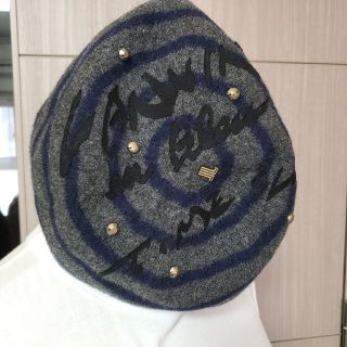 ランバンオンブルー(LANVIN en Bleu)の値下74%引★ランバンオンブルーストライプ柄ウールベレー帽★グレー×ネイビー×黒(ハンチング/ベレー帽)