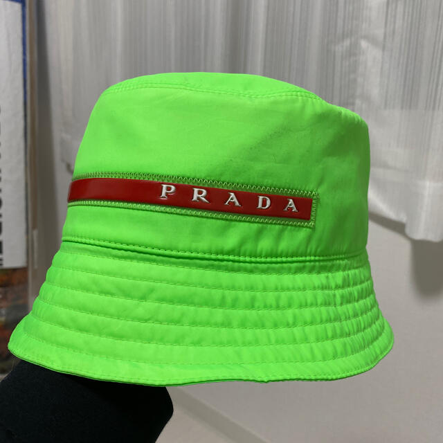 超大特価 PRADA - Pradaリネアロッサ バケットハットライトグリーンM