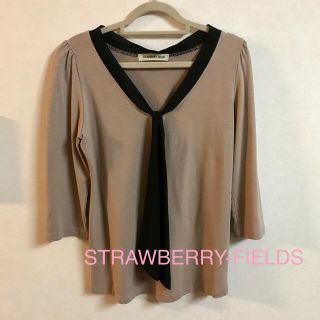 ストロベリーフィールズ(STRAWBERRY-FIELDS)の【美品】ストロベリーフィールズ  シフォン ベージュ カットソー(カットソー(長袖/七分))