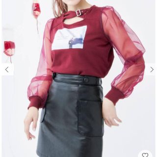 イートミー(EATME)のEATME オーガンジースリーブクロススウェットTOP（レッド）(カットソー(長袖/七分))