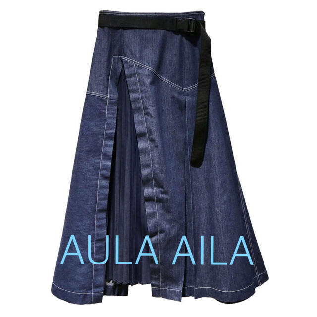 AULA AILA(アウラアイラ)のAULA AILA 美品　デニム　プリーツ　ロングスカート レディースのスカート(ロングスカート)の商品写真