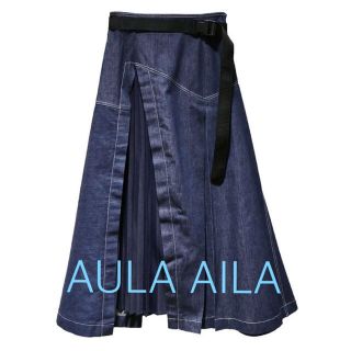 アウラアイラ(AULA AILA)のAULA AILA 美品　デニム　プリーツ　ロングスカート(ロングスカート)