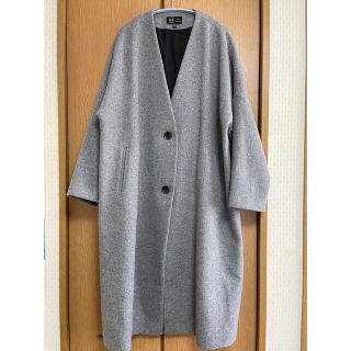 ザラ(ZARA)の【たけし様専用】ZARA ノーカラーコート L-XL グレー【ゆったりめ】(ロングコート)