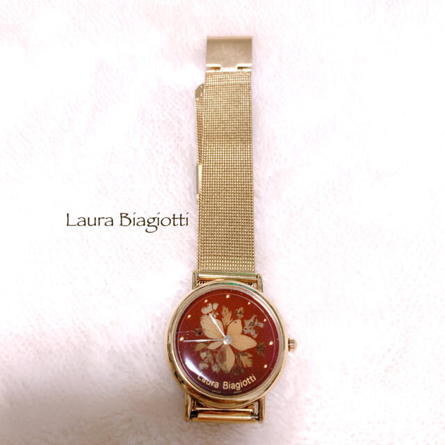 【Laura Biagiotti】ドライフラワー　文字盤　腕時計　電池交換済み
