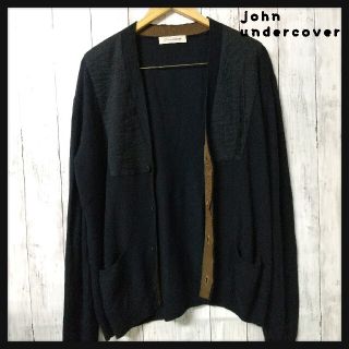 アンダーカバー(UNDERCOVER)のjohn undercover ウール 切り替え カーディガン ニット 紺 XL(カーディガン)