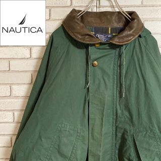 ノーティカ(NAUTICA)の90s 古着 ノーティカ ブルゾン 襟レザー アースカラー グリーン(ブルゾン)