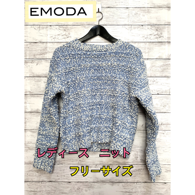 EMODA(エモダ)の《最終値下げ》ニット セーター　ブルー　ボーダー　EMODA フリーサイズ レディースのトップス(ニット/セーター)の商品写真