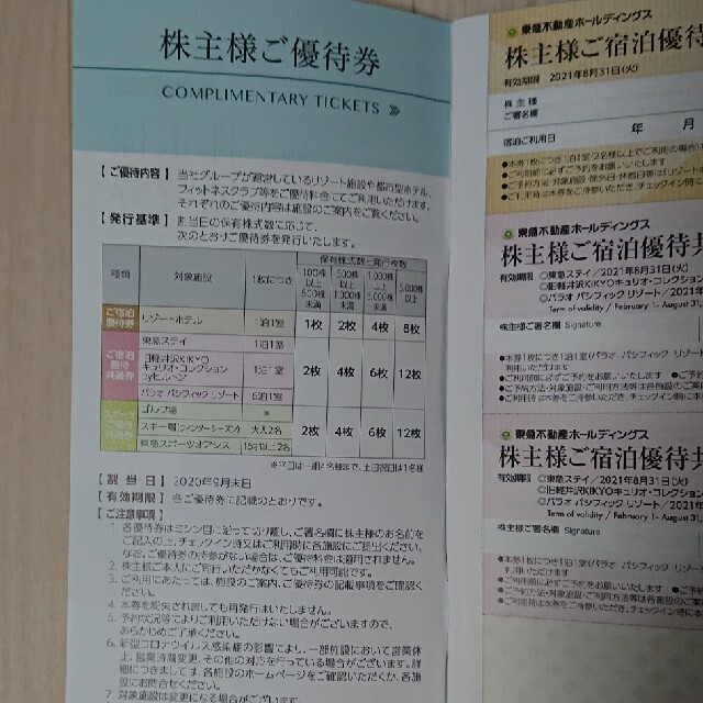 東急不動産ホールディングス 株主優待 チケットの優待券/割引券(その他)の商品写真