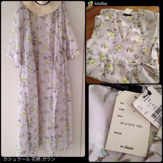 ダブルクローゼット(w closet)の数回使用☆花柄カシュクールガウンワンピ(ひざ丈ワンピース)